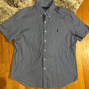 Ralph Lauren blue and white striped short sleeve men’s button down shirt Sz XL